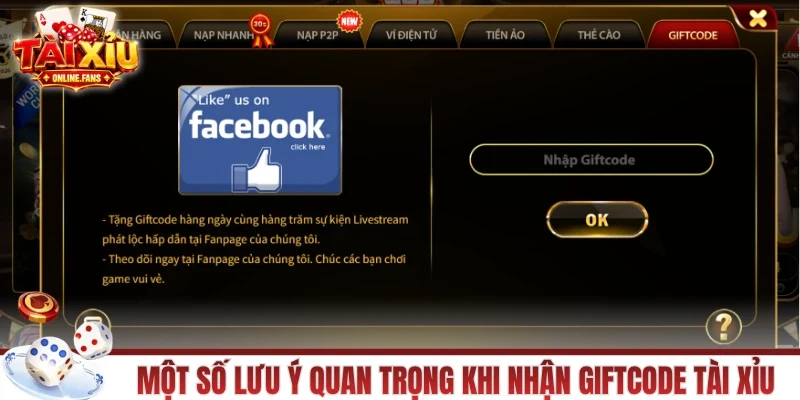 Một số lưu ý quan trọng khi nhận giftcode tài xỉu