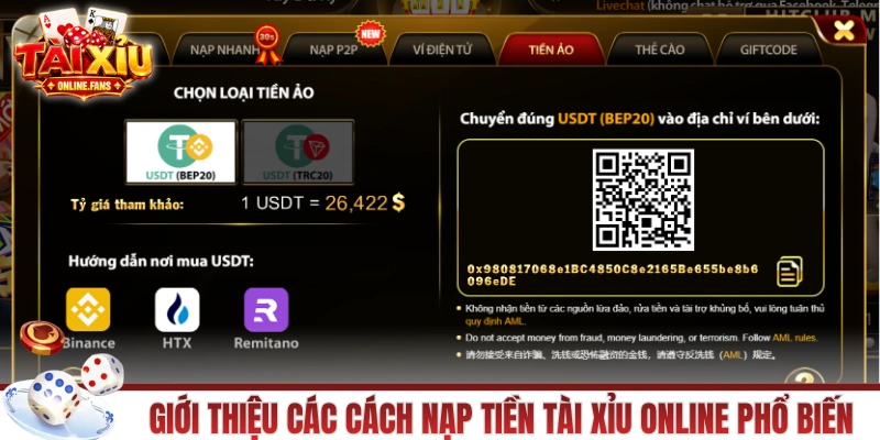 Giới thiệu các cách nạp tiền tài xỉu online phổ biến